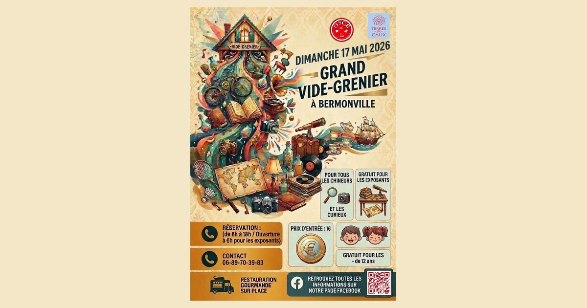 Affiche Vide-Grenier OSCB Bermonville 17 mai 2026